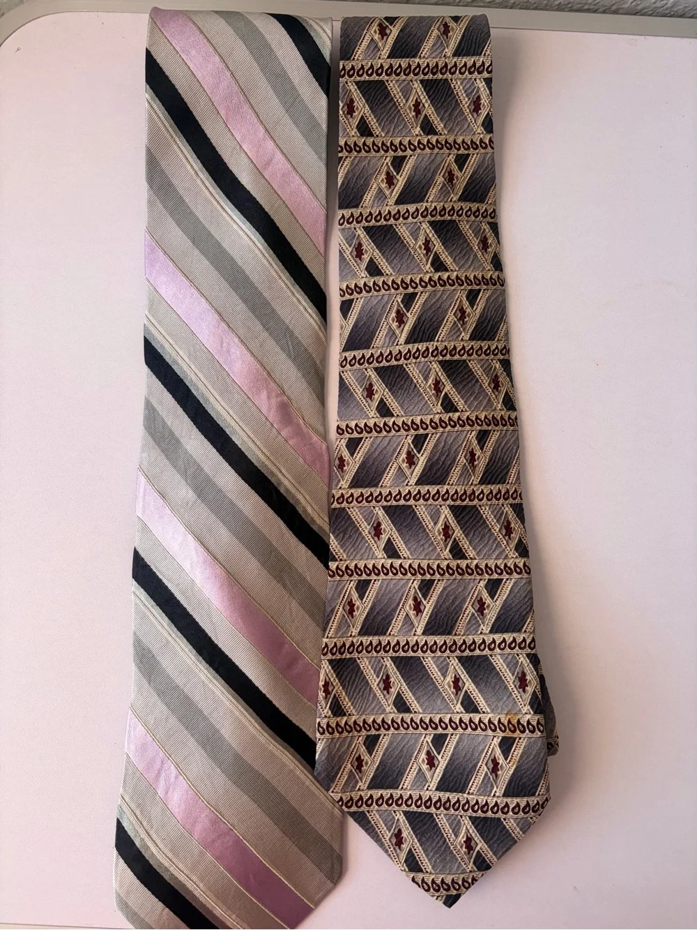 Pierre Cardin Pink, Gray and Black Striped Silk Tie